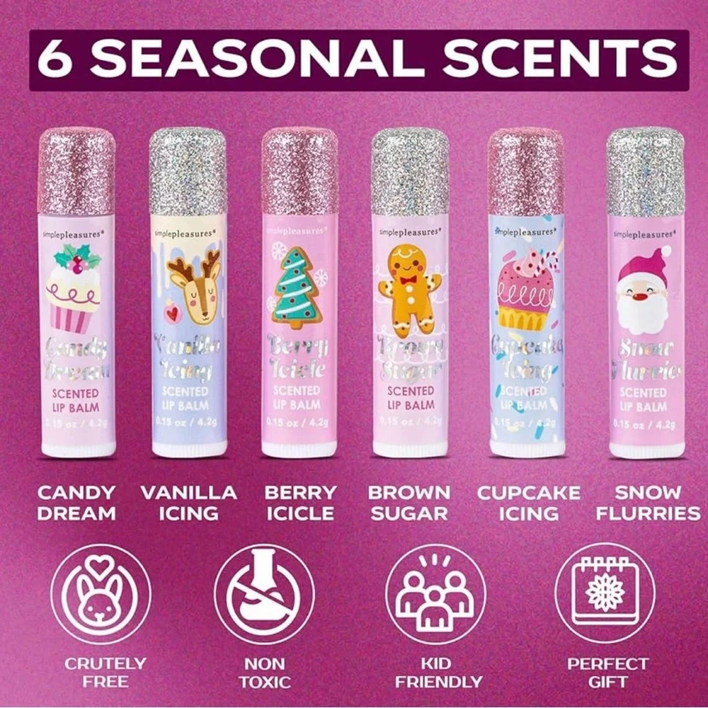 Christmas Set of 6 Lip Balm for Winter Christmas Kids Holiday New in package .